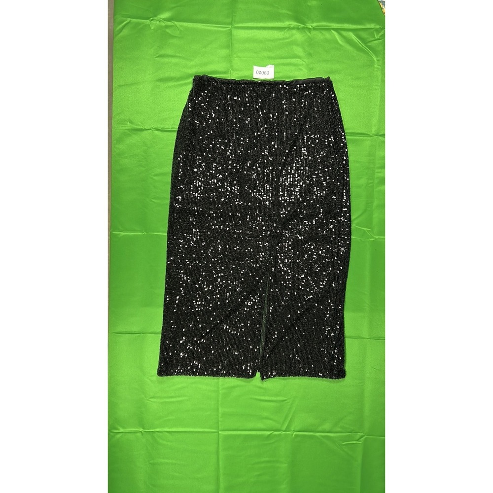 7th Ray Black Sequin High-Slit Midi Skirt Women's Medium Glamorous Evening Party